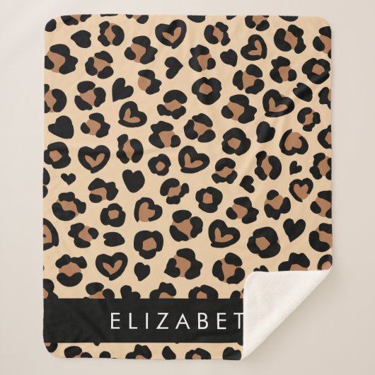 Couverture Sherpa Poster de animal, Léopard Brown, Coeurs, Votre Nom (Devant)