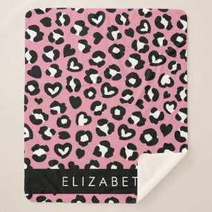 Couverture Sherpa Poster de animal, Léopard Rose, Coeurs, Votre Nom
