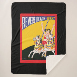 Couverture Sherpa Poster du Carrousel de la plage vintage Revere Nos