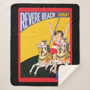 Couverture Sherpa Poster du Carrousel de la plage vintage Revere Nos