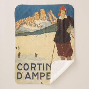 Couverture Sherpa Poster Vintage voyage De Cortina D'ampezzo, Italie