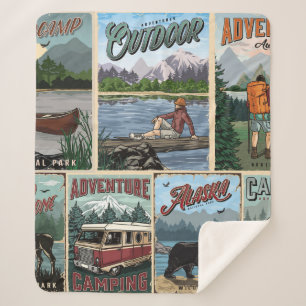 Couverture Sherpa Posters vintage de loisirs en plein air avec canoë