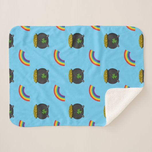 Couverture Sherpa Pot de dessin en or arc-en-ciel (Devant (Horizontal))