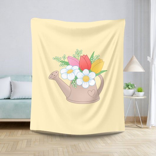 Couverture Sherpa Poubelle d'arrosage de jardin avec fleurs sur Jaun