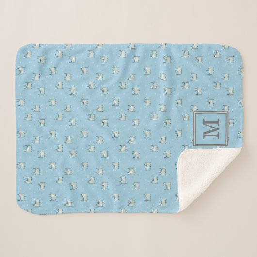 Couverture Sherpa Poudre Motif de chat bleu mou avec Monogramme (Devant (Horizontal))