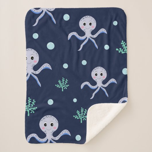 Couverture Sherpa Poulpe sous la mer motif pour enfants (Devant)