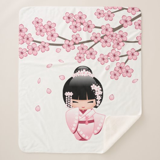 Couverture Sherpa Poupée blanche Kimono Kokeshi - mignonne Geisha Gi (Devant)