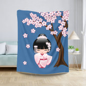 Couverture Sherpa Poupée blanche Kimono Kokeshi - mignonne Geisha Gi