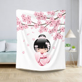 Couverture Sherpa Poupée blanche Kimono Kokeshi - mignonne Geisha Gi