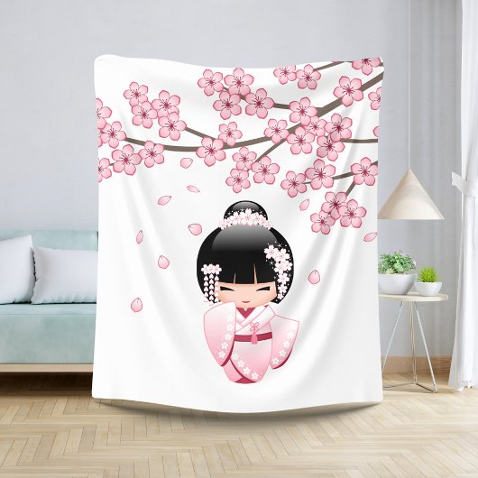 Couverture Sherpa Poupée blanche Kimono Kokeshi - mignonne Geisha Gi