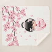 Couverture Sherpa Poupée Kokeshi au kimono rose Kawaii (Devant (Horizontal))