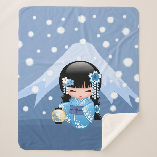 Couverture Sherpa Poupée Kokeshi d'hiver - Blue Mountain Geisha Girl (Devant)