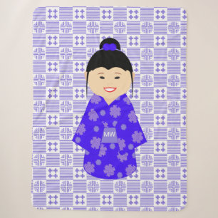 Couverture Sherpa Poupée Kokeshi personnalisée mignonne sur motif