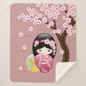 Couverture Sherpa Poupée Kokeshi Printemps - Cute Geisha Japonais en (Devant)