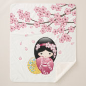 Couverture Sherpa Poupée Kokeshi Printemps - Cute Japonaise Geisha G (Devant)