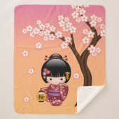Couverture Sherpa Poupée Sakura Kokeshi - Geisha Girl on Peach (Devant)