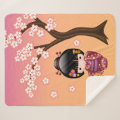 Couverture Sherpa Poupée Sakura Kokeshi - Geisha Girl on Peach (Devant (Horizontal))