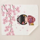 Couverture Sherpa Poupée Sakura Kokeshi - jolie fille japonaise Geis (Devant (Horizontal))