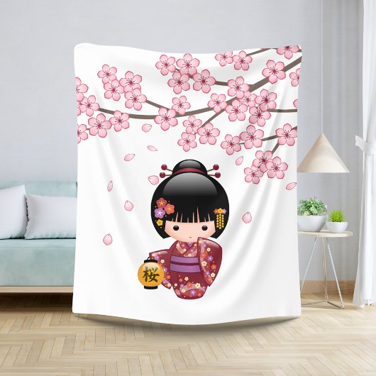Couverture Sherpa Poupée Sakura Kokeshi - jolie fille japonaise Geis