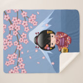 Couverture Sherpa Poupée Sakura Kokeshi - jolie fille japonaise Geis (Devant (Horizontal))