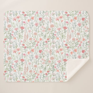 Couverture Sherpa Prairie de fleurs sauvages rose coquette féminine