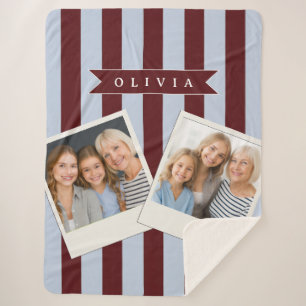 Couverture Sherpa Pré-personnalisé Marron Bleu Cabana Rayé