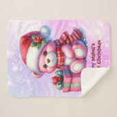 Couverture Sherpa Premier ours en peluche rose et rouge de Noël du b (Devant (Horizontal))