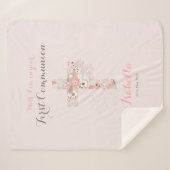 Couverture Sherpa Première communion rose pâle nom croisé (Devant (Horizontal))
