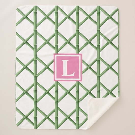 Couverture Sherpa Preppy Green Trellis Bamboo Motif Monogramme (Devant)
