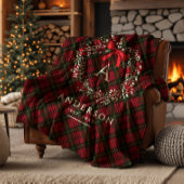 Couverture Sherpa Preppy Tartan Holiday Wreath Monogramme & Nom
