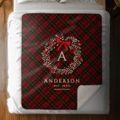 Couverture Sherpa Preppy Tartan Holiday Wreath Monogramme & Nom