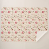 Couverture Sherpa Pretty Pink Cream Roses Floral (Devant (Horizontal))
