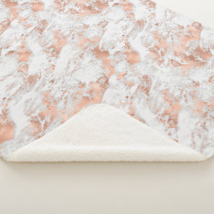 Couverture Sherpa Pretty Rose Gold White Glitzy Marble