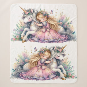 Couverture Sherpa Princesse Licorne Pastel Conte de Fée Fantastique