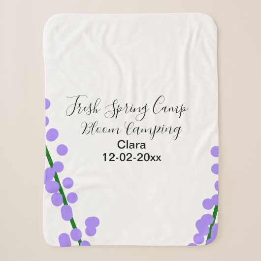 Couverture Sherpa Printemps frais camping fleurs de lavande nom date (Devant)
