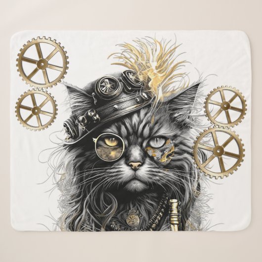 Couverture Sherpa Professeur Sprocket-Paws Le Chat Steampunk Funky (Devant (Horizontal))
