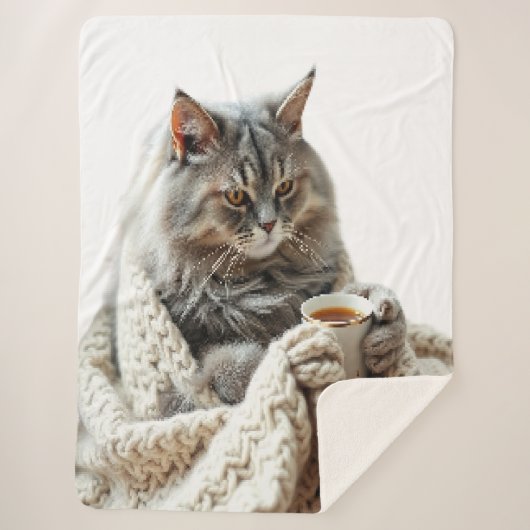 Couverture Sherpa Profitez du thé d'hiver de chat (Devant)