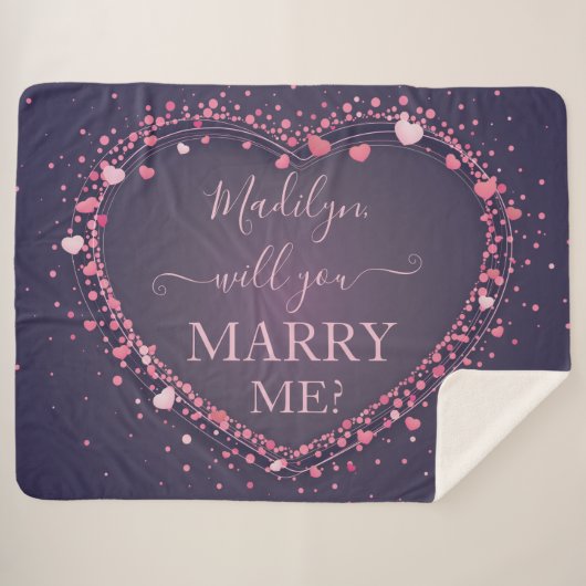 Couverture Sherpa Proposition de mariage des coeurs roses (Devant (Horizontal))