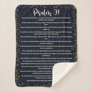 Couverture Sherpa Psaume 91, Bleu, Version King James, Bible Verse