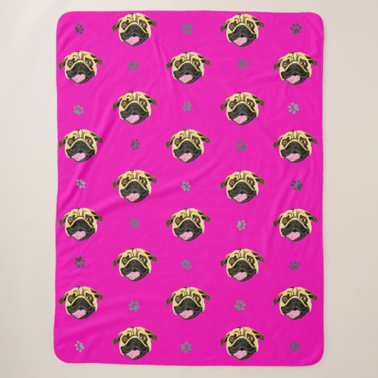 Couverture Sherpa Pug Rose (Devant)