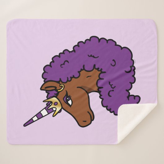 Couverture Sherpa Purple Afro Unicorn (Devant (Horizontal))