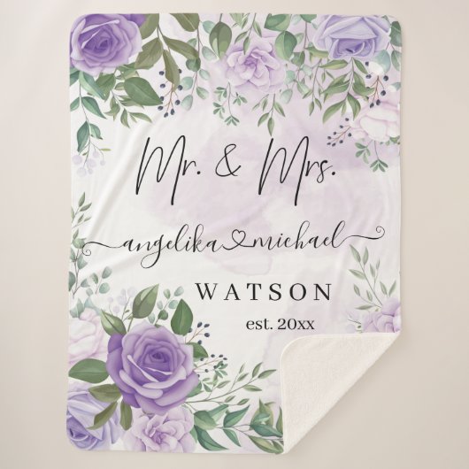 Couverture Sherpa Purple Blush Roses M et Mme Script moderne (Devant)