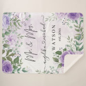 Couverture Sherpa Purple Blush Roses M et Mme Script moderne (Devant (Horizontal))