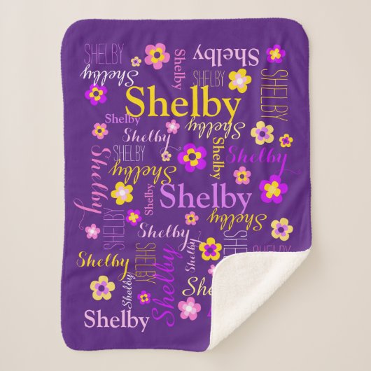 Couverture Sherpa Purple rose jaune fleurs fille Shelby nom personna (Devant)