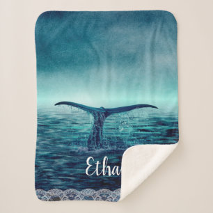 Couverture Sherpa Queue de baleines au-dessus de l'océan Custom