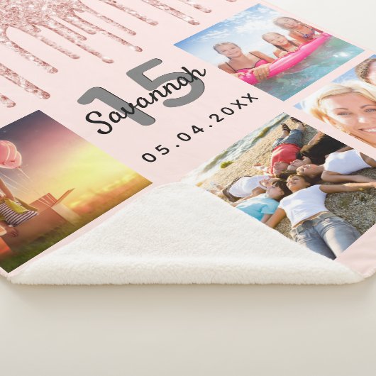 Couverture Sherpa Quinceanera photo rose or parties scintillant blus (3/4)