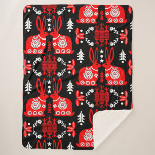 Couverture Sherpa Rabbit Nordic Scandinavian Folk Art