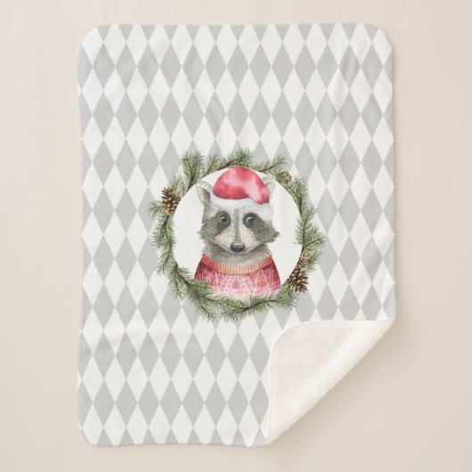 Couverture Sherpa Raccoon de vacances avec Motif Pastel Grey Harlequ (Devant)