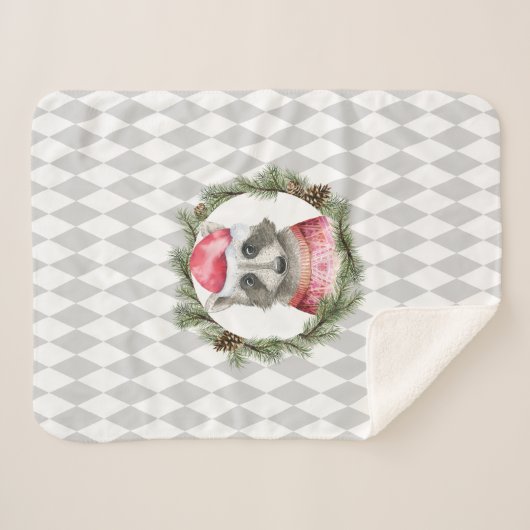 Couverture Sherpa Raccoon de vacances avec Motif Pastel Grey Harlequ (Devant (Horizontal))