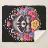 Couverture Sherpa Raccoon personnalisé avec Fleurs et Coeurs (Devant (Horizontal))